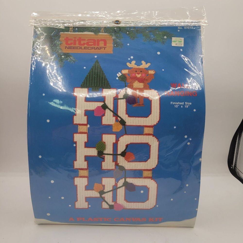 New Vtg 1990 Titan Needlecraft‎ No. 07072 Plastic Canvas HO HO HO Wall Hanging